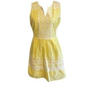 Vineyard Vines Women Yellow W/ White Embroidery 100% CottonDress Size 4